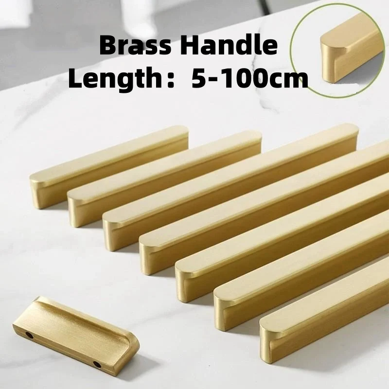 Length 5-100cm French Style Light Luxury Wardrobe Gold Copper Handles, High-end Cabinet Drawers Doors Brass T-shaped Handle