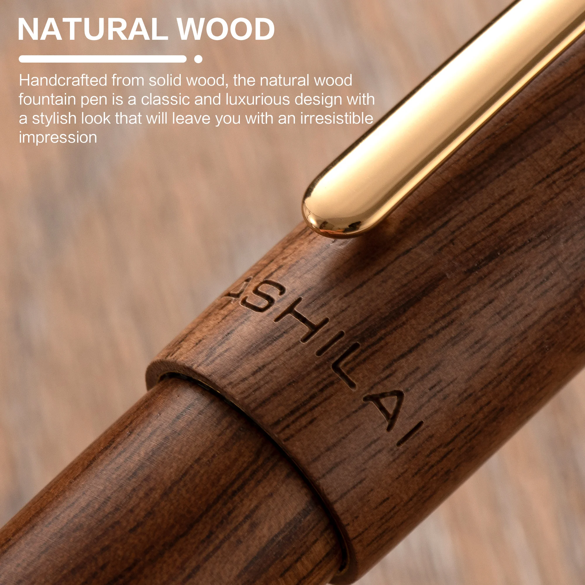 Luxury 24K Gold Plated Fountain Pen Set 0.7mm Nibs Pure Wood Rotating Cap 30ml Ink Holiday Gifts Office Supplies