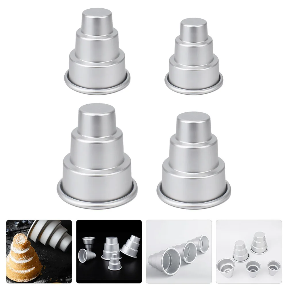 

4Pcs Cake Molds Creative Mini 3-Tier Baking Chocolate Pudding Cups Household DIY Kitchen Supplies Mini Cake Mold