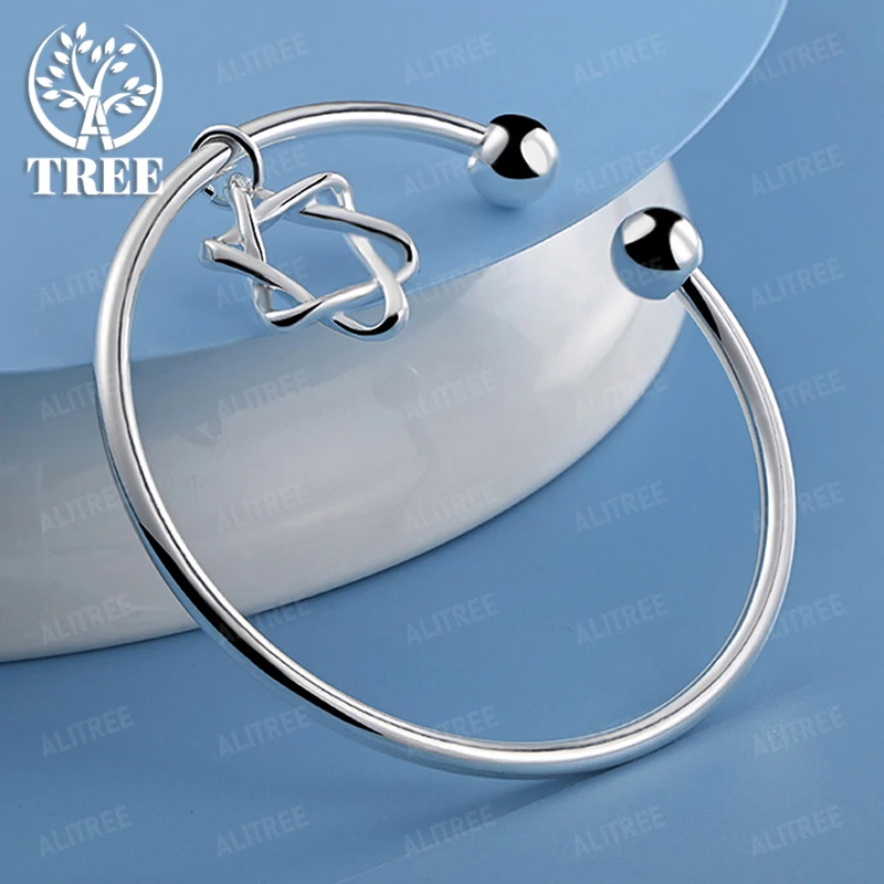 

New 925 Sterling Silver Star Of David Open Bangles Women Party Fashion Fine Jewelry Valentine'S Day Anniversary Gift Accessories