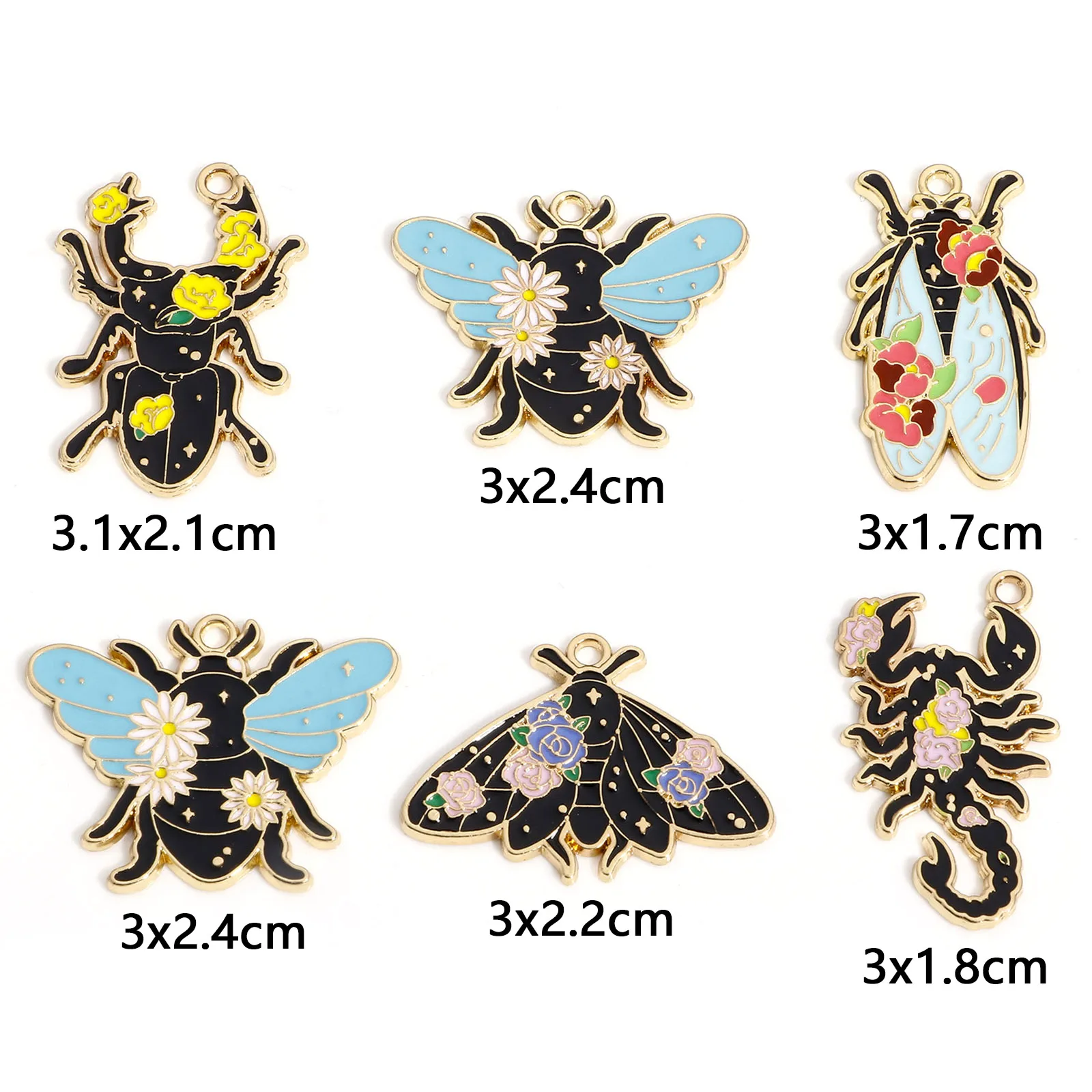 5 Pcs Alloy Insect Pendants Flower Robin Moth Beetle Scorpion Enamel Charms For Jewelry Making Diy Necklace Bracelet Supplies