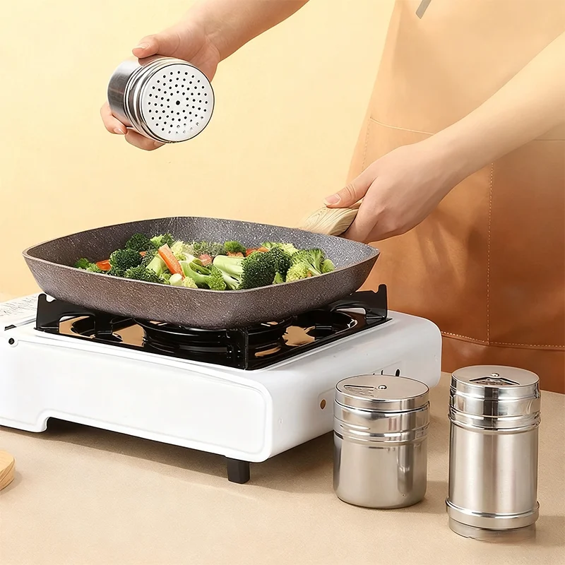 

Multi-purpose Stainless Steel Seasoning Jar Rotating Cover Condiment Bottle for Spice Salt Sugar Pepper Kitchen Gadget Container