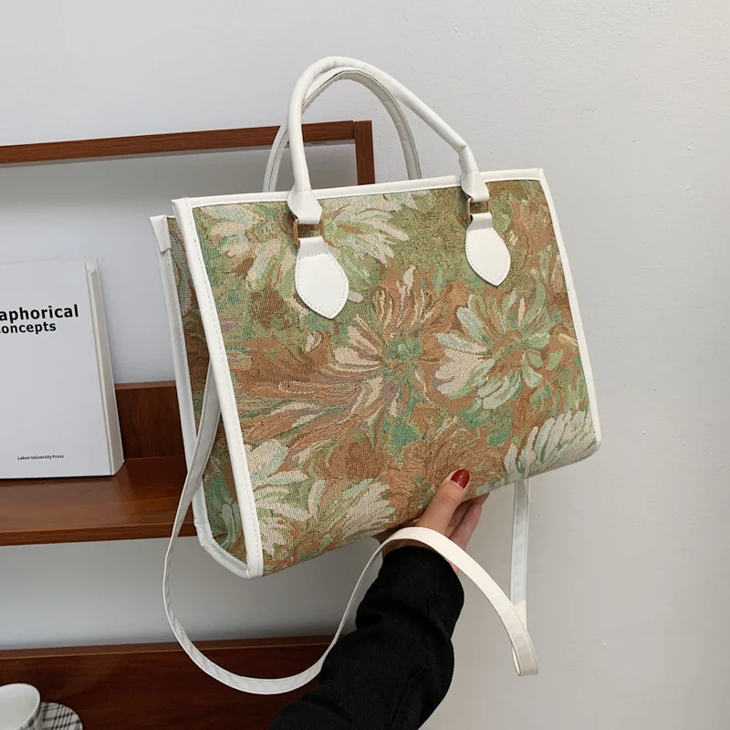 Large Capacity Canvas Women Messenger Bags 2022 New Fashion Oil Painting Shoulder Bag Portable Simple Tote Bag