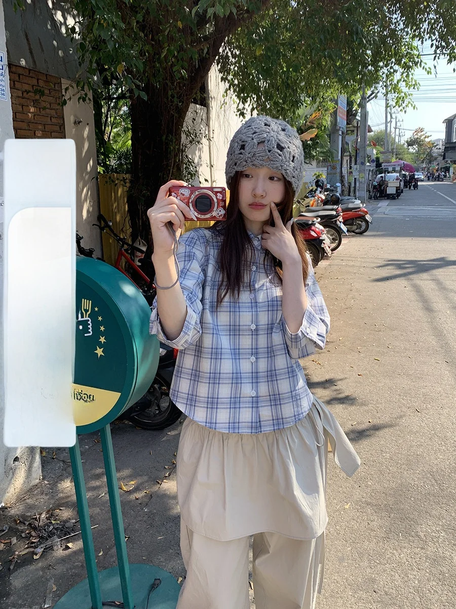 

Женская повседневная рубашка Sinbounboun с защитой от солнца, на одной пуговице, в клетку, с отложным воротником, из смесового хлопка и полиэстера