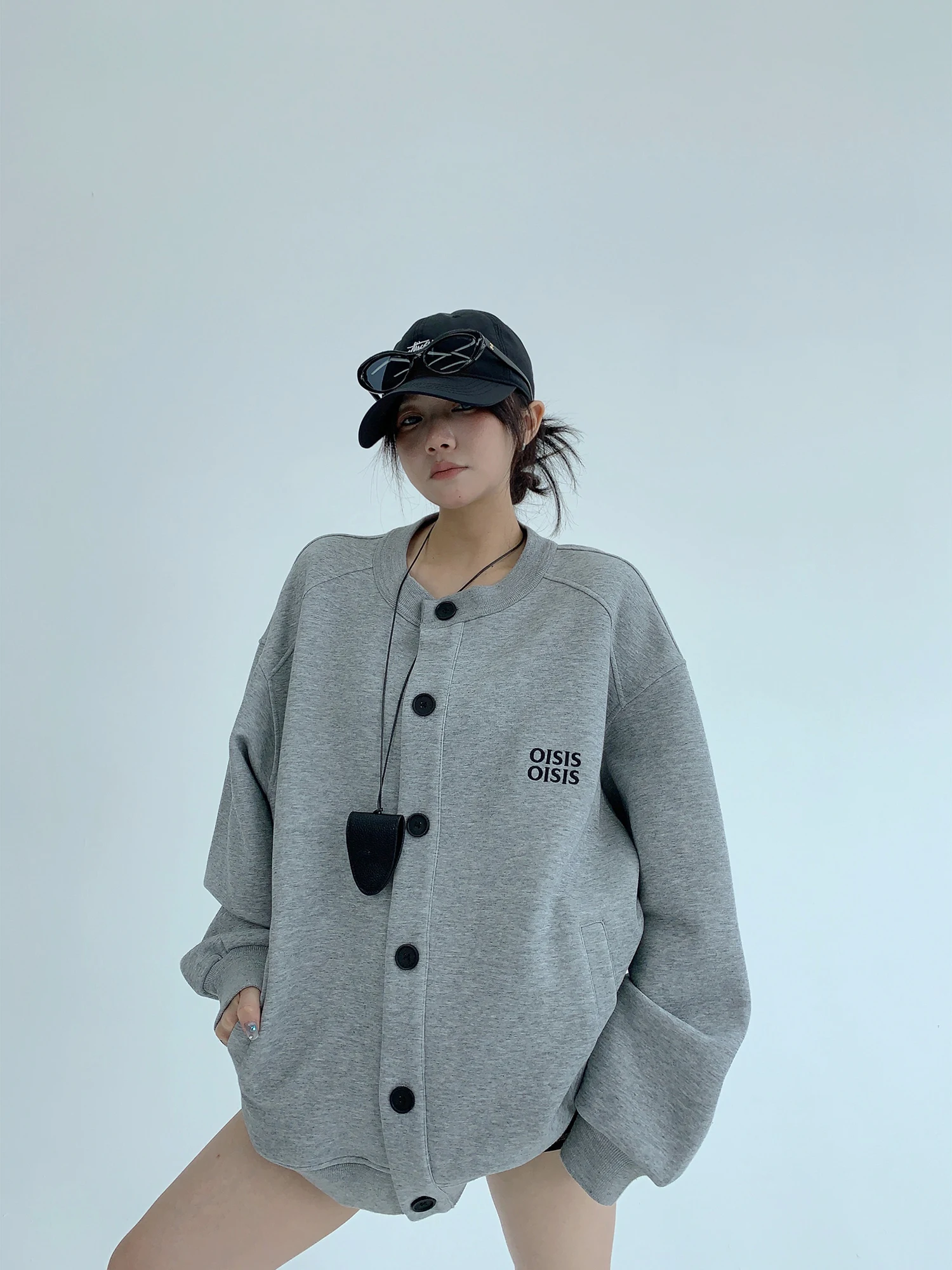 

Simple Casual Loose Women's ort Cardigan Jaet round Ne Open Front Cotton Blend Polyester Fce Autumn Spring Outerwear