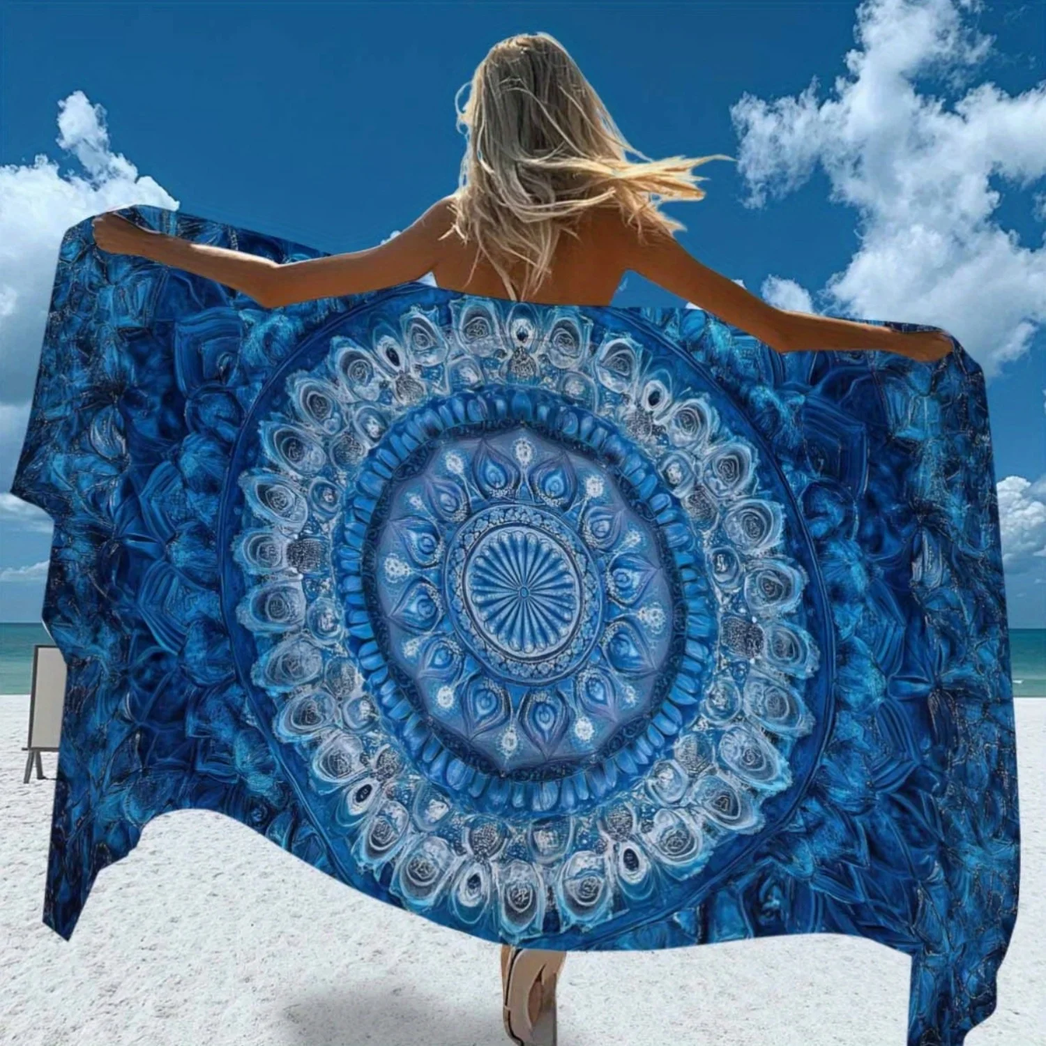 One Piece of a Beach Towel Featuring a Mandala Floral Design.Used As a Beach Wrap,Sarong for Multiple Ways to Wear It