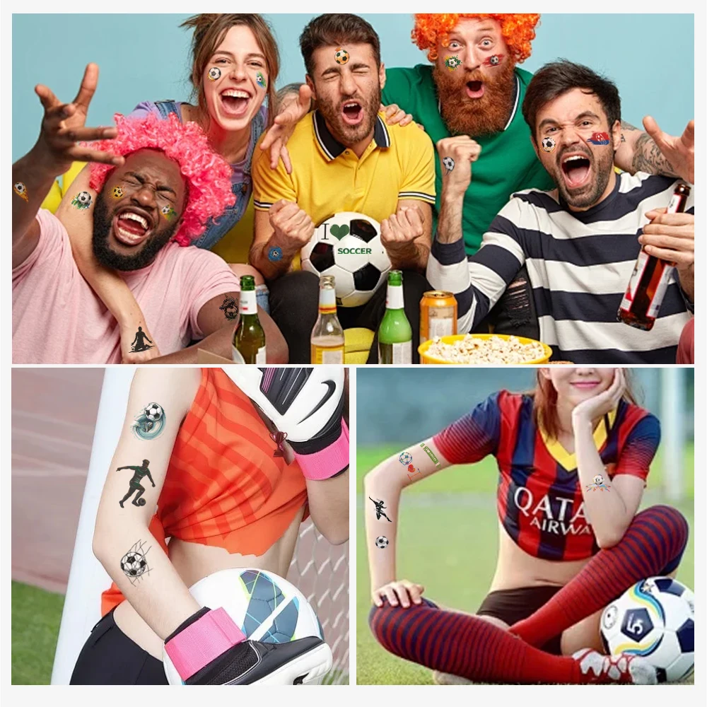 10 Sheets Soccer Sports Temporary Tattoos | Super Colorful Soccer Themed Birthday Party Favors, Fake Tattoo Stickers