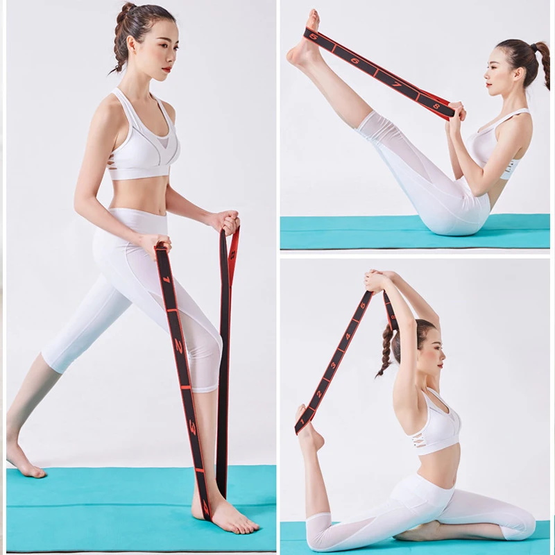 Ceinture de sangle côtelée de yoga pour adultes et enfants, bandes élastiques multi-sections, bande d\'étirement de danse latine, bande de fitness