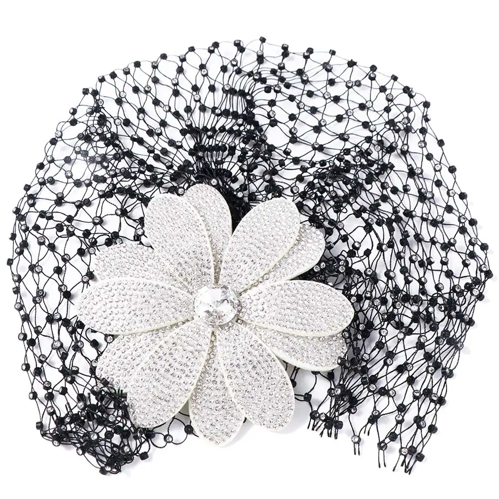 

Универсальные Изысканные Свадебные Вуали с Черными Стразами, Сетка для Головы Невесты, Роскошный Ажурный Свадебный Головной Убор, Аксессуары для Невесты