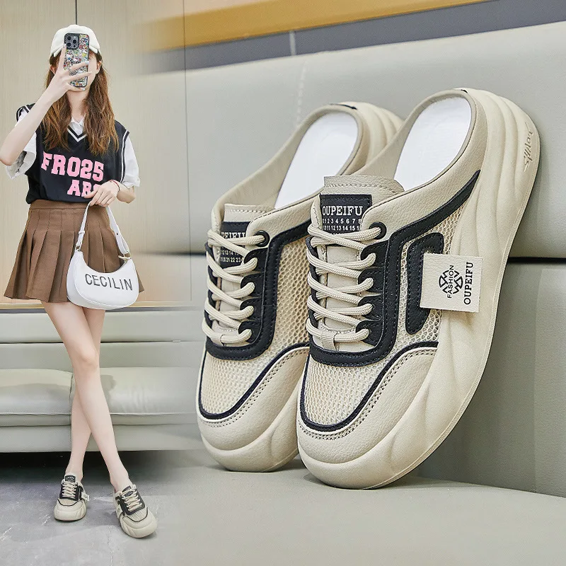 

The 2025 summer new half-top white sneakers, women's mesh breathable student board shoes and casual shoes