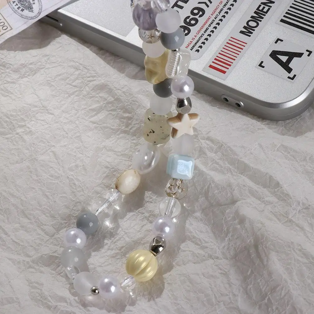 Colgante de moda con cuentas de perlas y estrellas, cadena para teléfono, dijes para teléfono, cordón colgante, correa para teléfono hecha a mano, cordón para móvil de verano, regalo de joyería