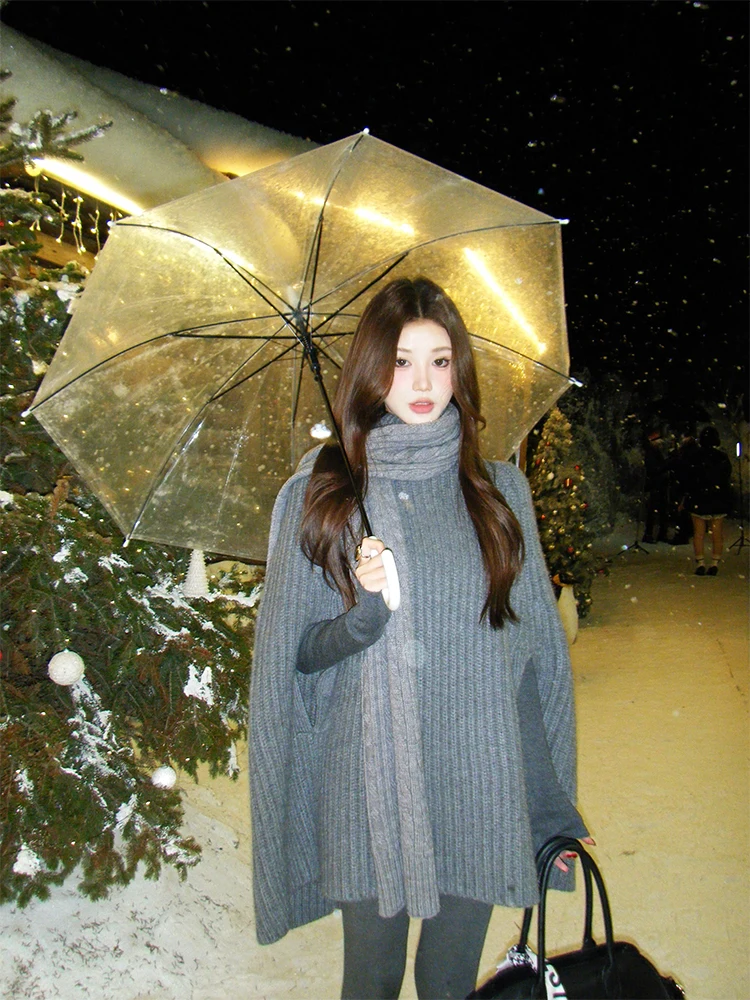 

Вязаный кардиган Buleng A-Line для женщин, свободный крой, длинный рукав, круглый вырез, весна-осень-зима