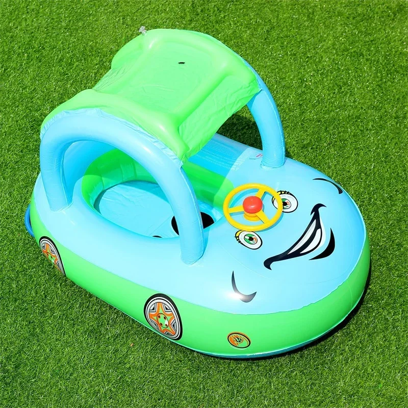 Baby Inflatable Swimming Ring Car Air Boat Baby Swimming Pool Float with Sun Canopy Seat Boat Suitable Gift for Child Toddlers