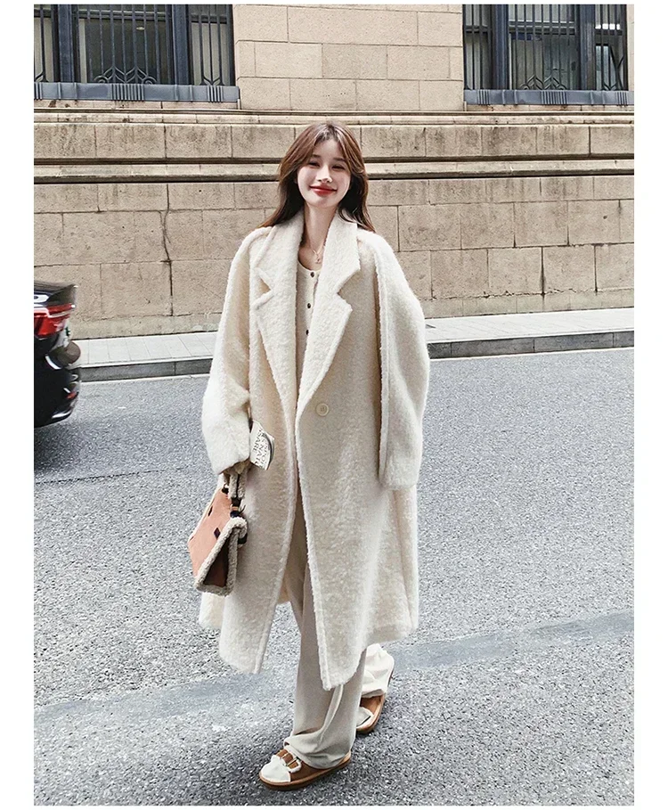 MiiiiX Korean Style Versatile Fleece Long Trench Women's Winter Coat Thicken Loose Simple Basics Woolen Jacket Female Clothes