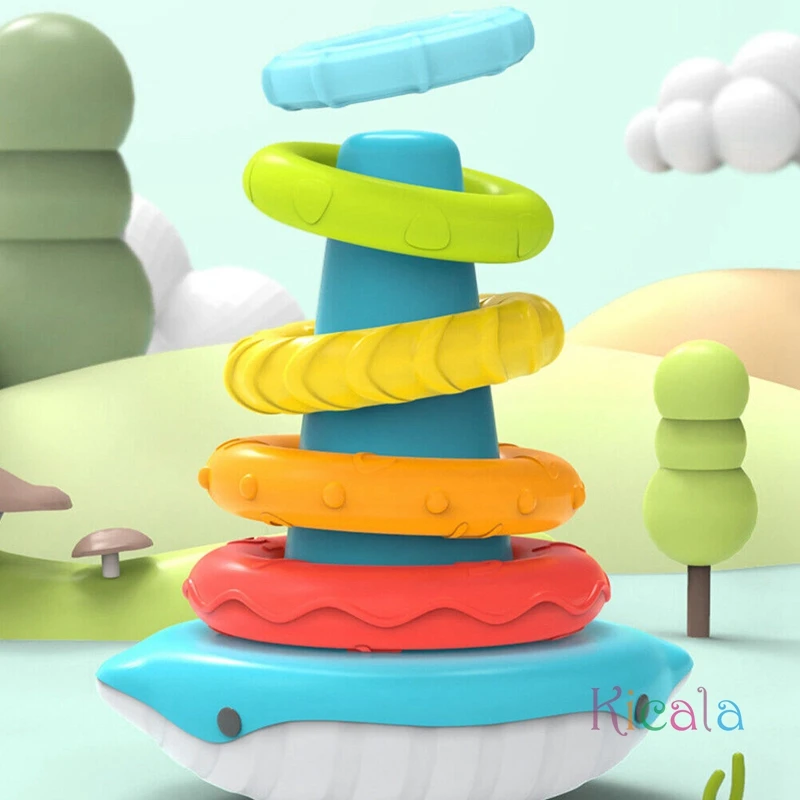 Rainbow Stacker Rings Toy Roly-Poly Base Stacking Rings Baby Toys Sensory Montessori Toys Fine Motor Skills Educational Toys