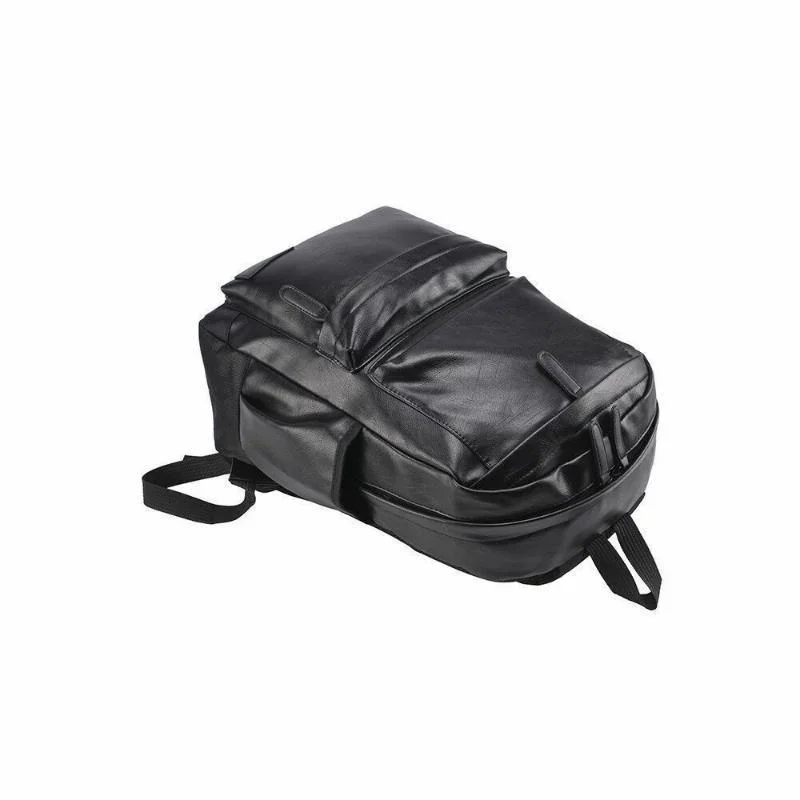 Mochila para ordenador portátil para hombre y mujer, morral grande de cuero impermeable para viaje, bolso escolar negro suave con correas