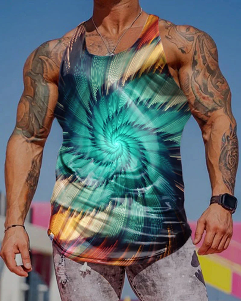 New Rainbow Paint Splatter 3D Printed Graffiti Men's Tank Tops Men Hip Hop Casual O-Neck Vest Streetwear Oversized Tops Tees