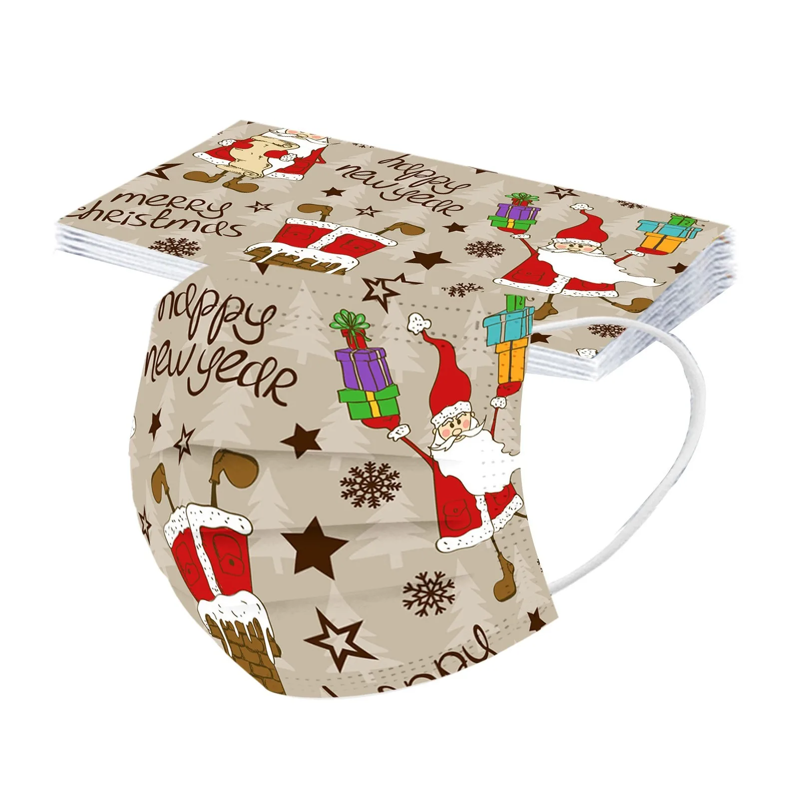 قناع طباعة عيد الميلاد للأطفال ، 3 طبقات ، مقاوم للغبار ، واقي للوجه ، خارجي ، صناعي ، للاستعمال مرة واحدة ، 10 #2