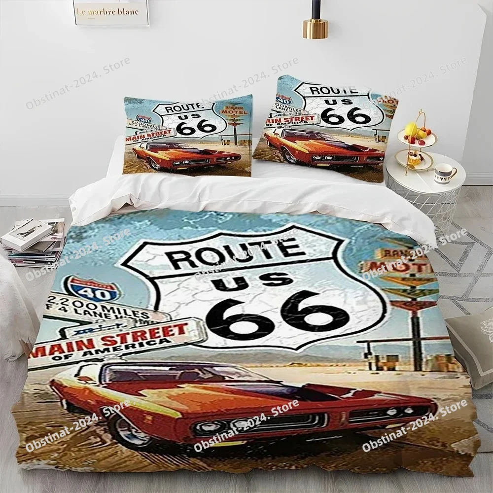 

3D Print Historic Route 66,Mother Road,Comforter Bedding Set,Duvet Cover Bed Set Quilt Pillowcase,king Queen Size Bedding Set