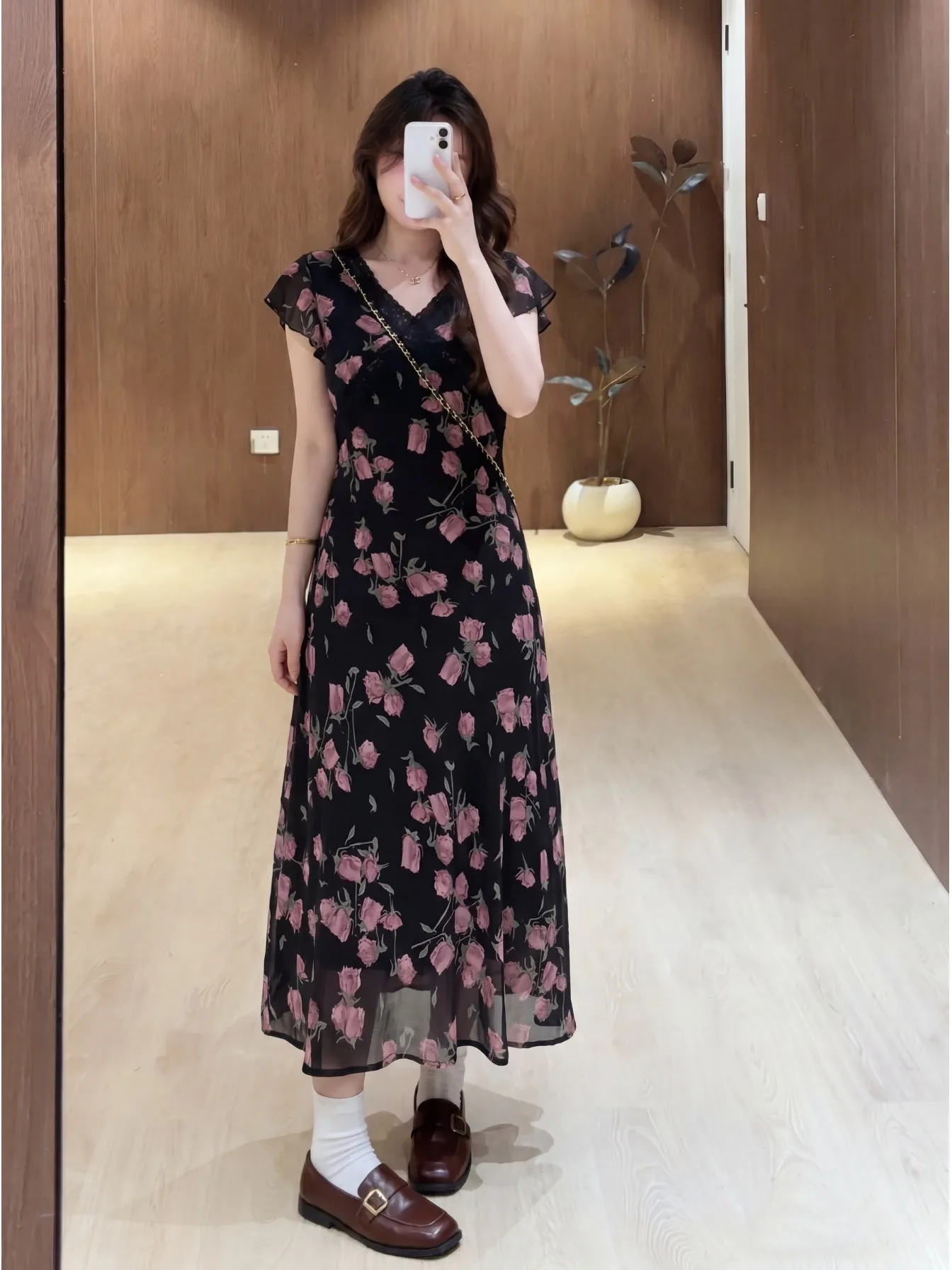 

plus Size Women's Short Sleeve V-Neck Slimming Floral Print Dress Knee-Length A-Line Summer New Style Hidden Meat Feeling Dress