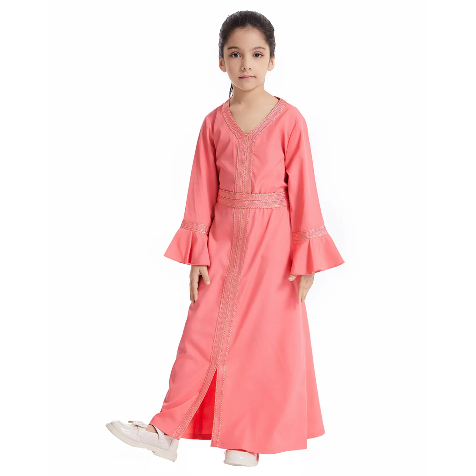 Kids Muslim Girls Abaya Prayer Long Maxi Dress Turkey Kaftan Arab Robe Dubai Islam Morocco Eid Party Ramadan Holiday Gown Caftan