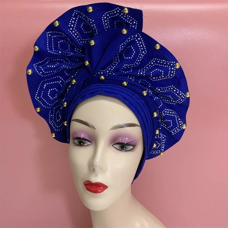 Nigerian gel headgear, with stone bead, already made auto, turban, afro aso ebi gel aso oke, wide brim headgear 7L051801