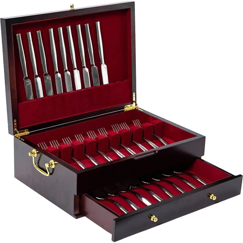 Wooden Silverware Chest without Silverware Double-layer, Silverware Box Storage for Silver,Case with Handle and US(Origin)