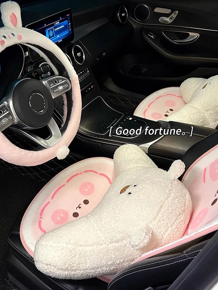 2023 New High Quality Red Rabbit Winter Plush Universal Five Seat Car Seat Cushion Cover Car Interior Ornaments