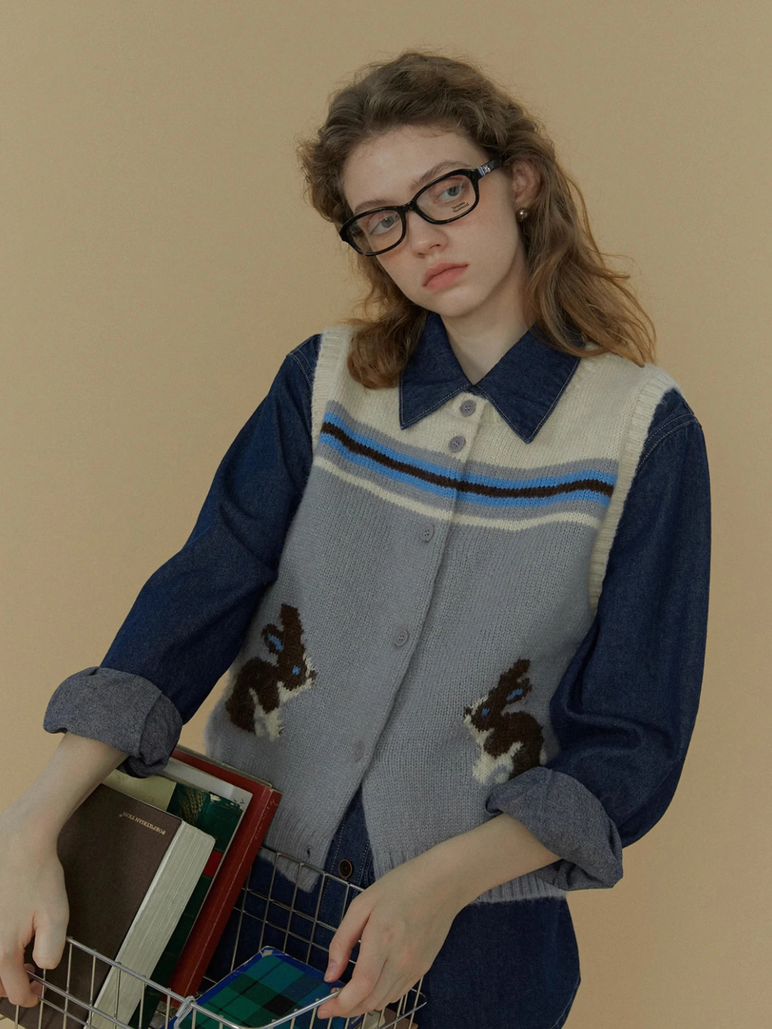 

LLANO Rabbit Knitted Pattern Vest Vintage Nordic Layered Innerwear Outerwear Women's Autumn Winter Sweater Warm Sweet Sle