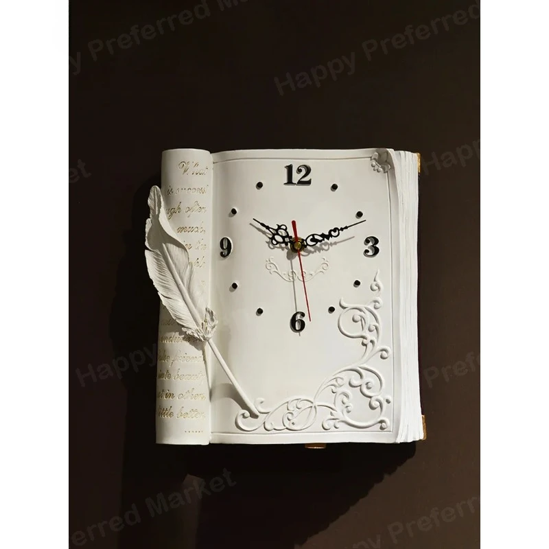 Fashion Personality and Creativity European-Style Retro Resin Book Large Wall Clock High-End Mute Second Sweeping Clock