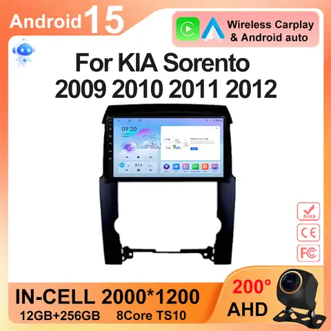 기아 소렌토 2009 2010 2011 2012, 2Din 스테레오 비디오, 안드로이드 멀티미디어 QLED 네비게이션 비디오, 무선 카플레이 라디오 플레이어