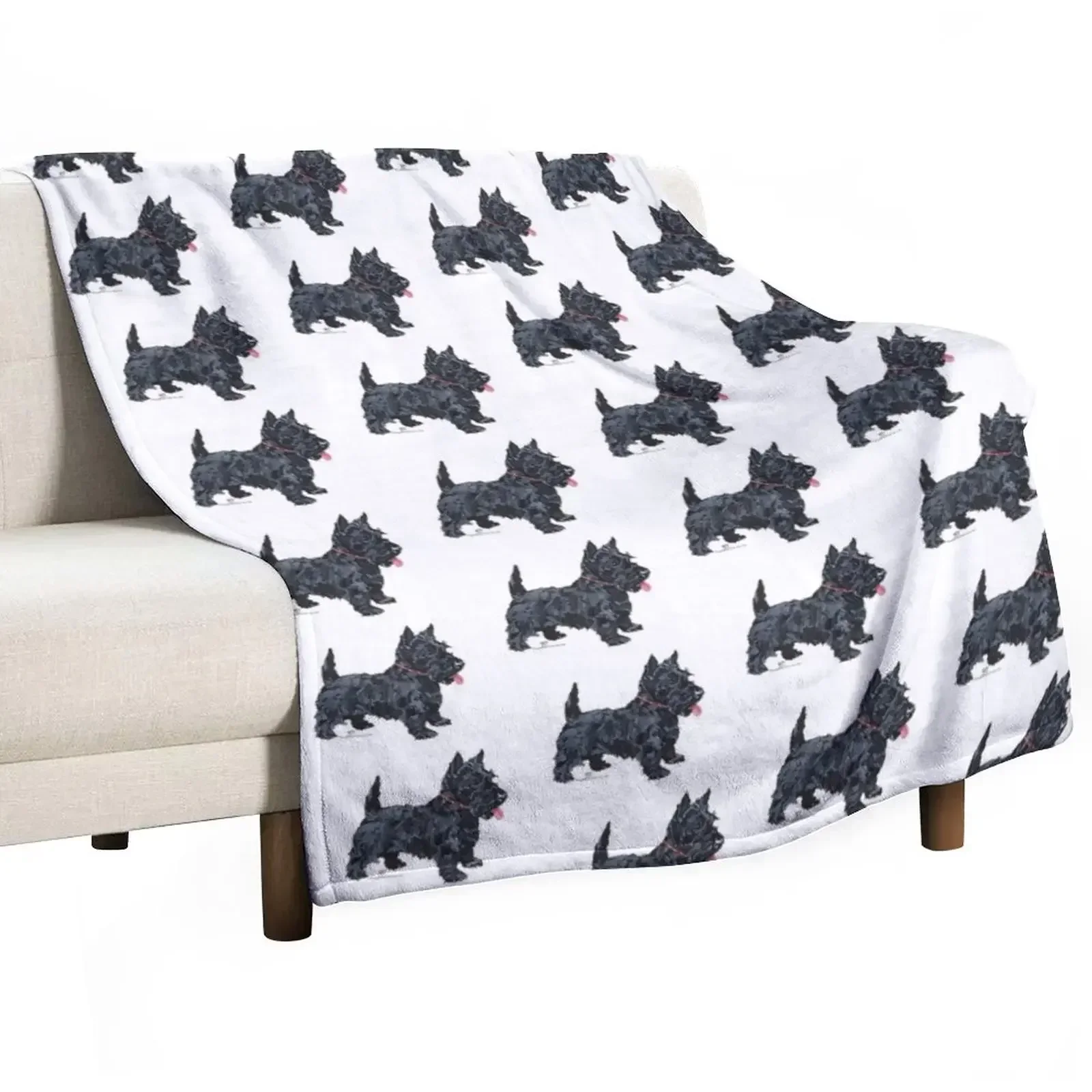 

Scottish Terrier Ready to Play Throw Blanket Durable Warm Blanket for Daily Home Use
