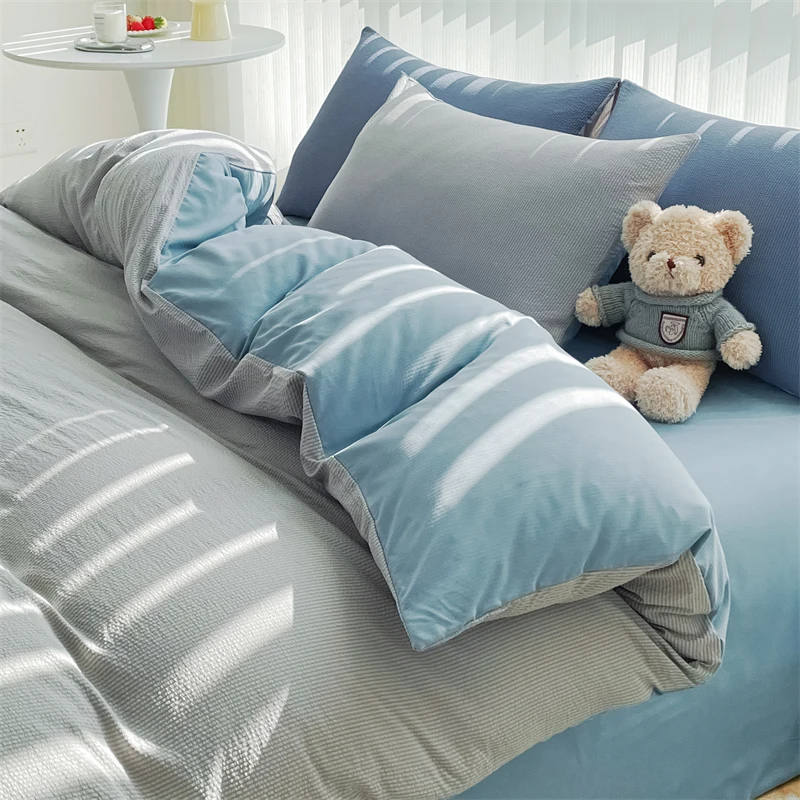 2025 Seersucker Bedding Set Duvet Cover Flat Sheet Pillowcase Bed Sheet Set Soft Comforter Cover Bed Linens Set Nordic Ins Style