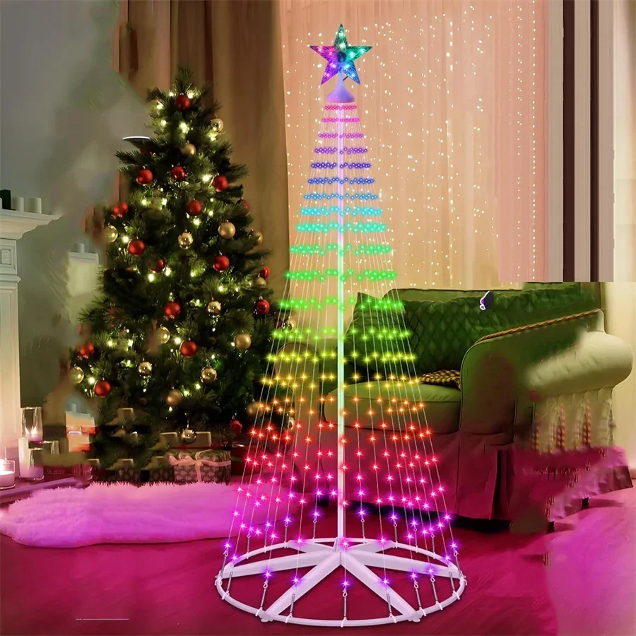 1.5M 2.1M Smart Lighted RGB Christmas Tree Cone Tree with Star Topper Outdoor DIY APP Controlled Lighted Christmas Tree Light