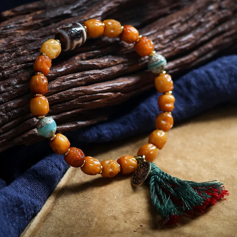Original design Tibetan jewelry yak bone bead bracelet with two-eyed dzi , Buddhist prayer beads, ethnic style