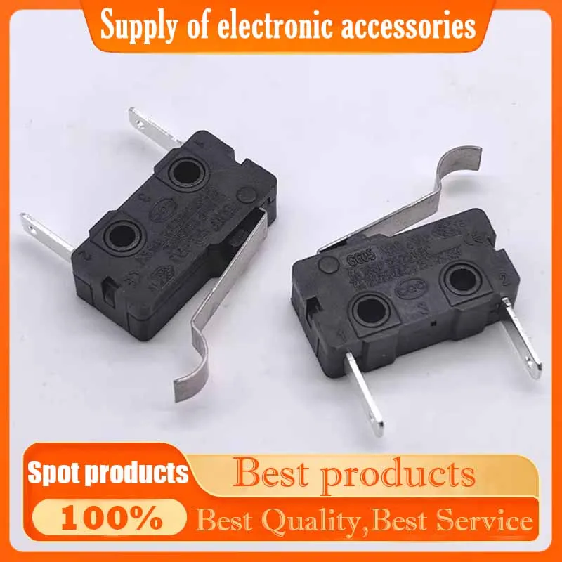 G605F normally closed microswitch has 2 pins, a length of 8mm, a limit travel of 5A250VAC, and a curved handle 21mm