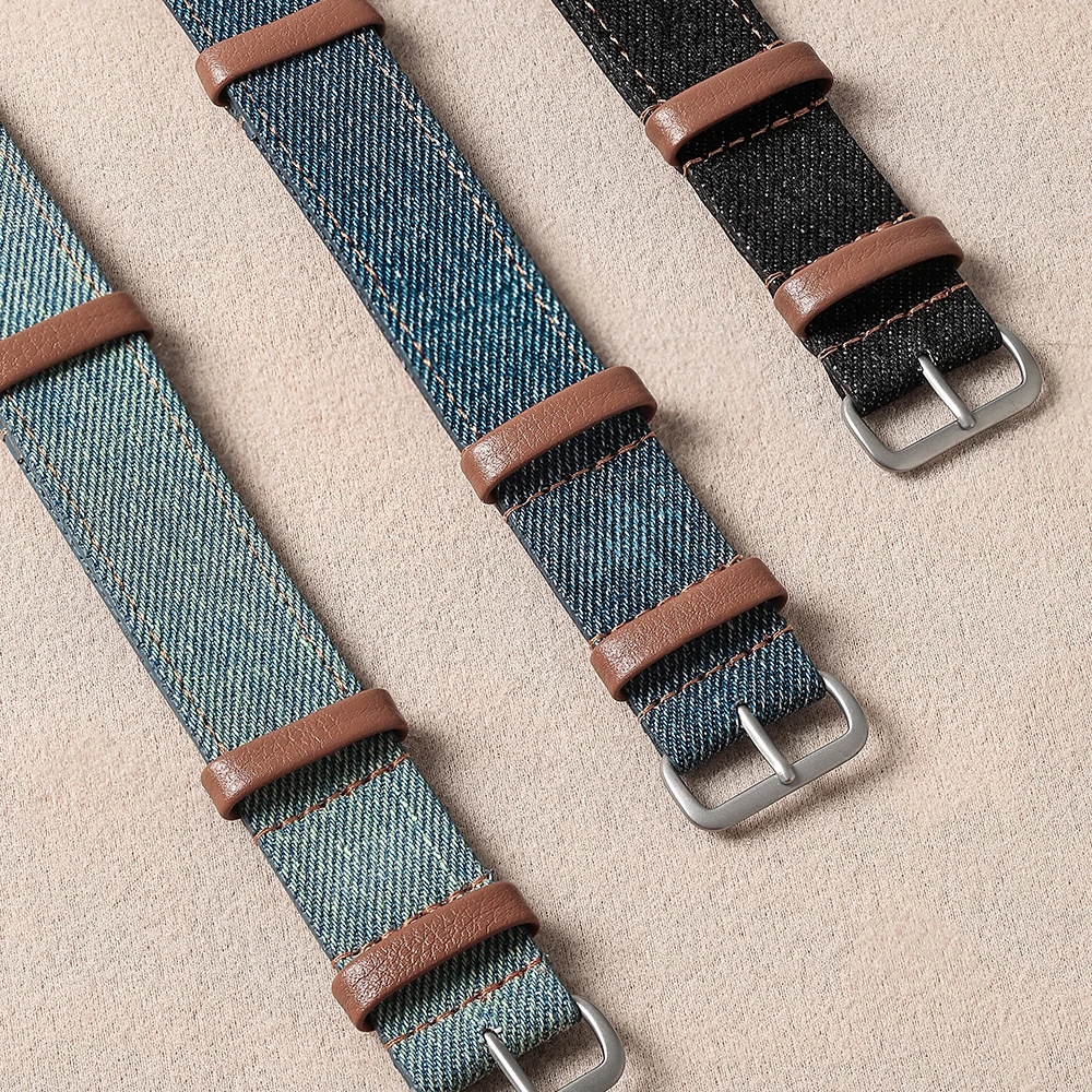 Boderry Denim NATO Watch Strap 20 Mm Wide Long Watch Band for Wristwatch