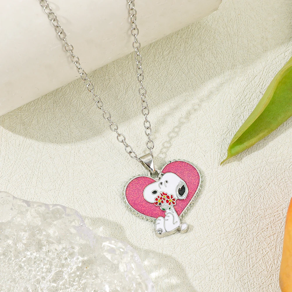 Neue Herz-Snoopy-Anhänger-Halskette mit Diamanten, leichter Luxus, High-End, Pulloverkette, Y2K-Schmuck-Accessoires – Detail 4