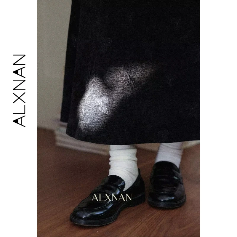 

Черная юбка ALXNAN для женщин, весна 2026, повседневная, элегантная, с вышивкой и бантом, длинная, модная, с завышенной талией, А-силуэт, женская одежда L58836