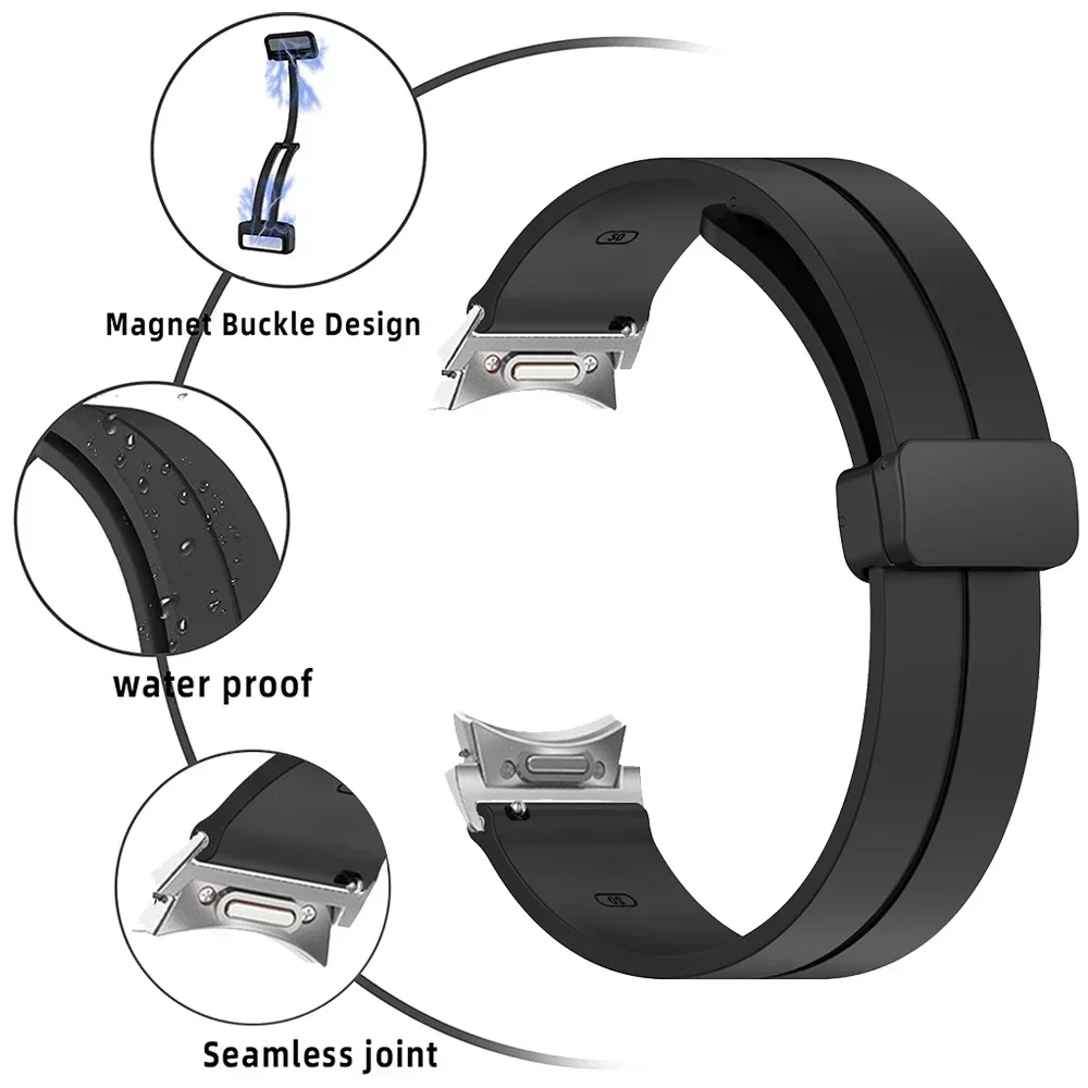 Quick Fit Silicone Strap for Samsung Galaxy Watch 6 44mm 40mm Sport Watchband Magnetic D-Buckle Strap Galaxy 6 Classic 43mm 47mm image 2