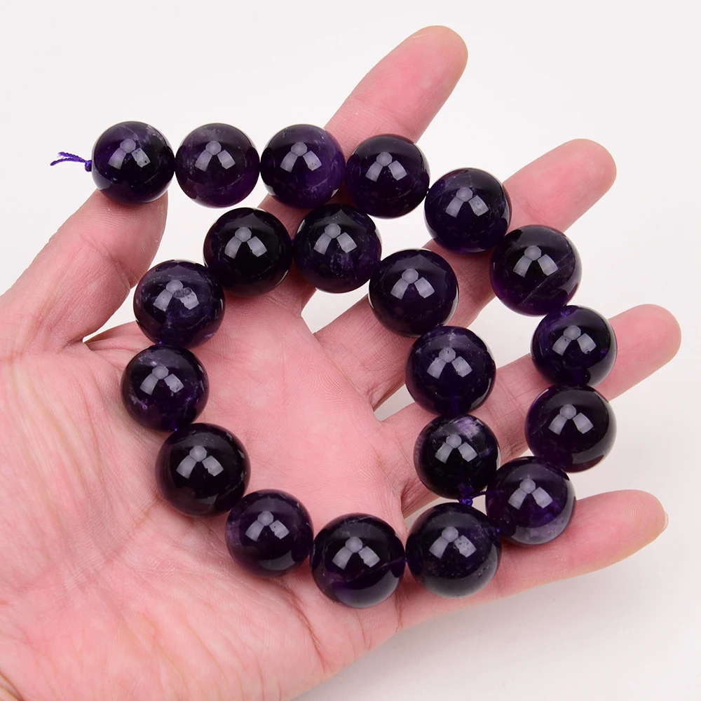 APDGG 20mm A+ Big Natural Purple Amethyst Quartz Smooth Round Loose Beads 15'' Strands Jewelry Making DIY