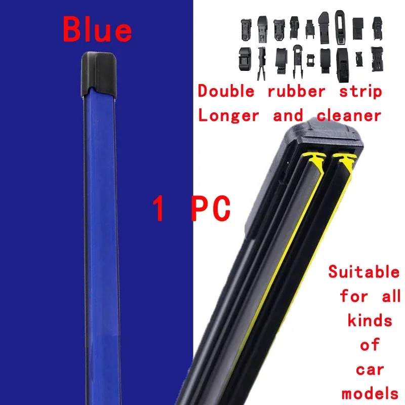 

Blue Car Windshield Wiper blades Universal Soft Double layer Rubber Frameless Bracketless wipers 14" 16" 19" 20" 21" 22" 24"26"