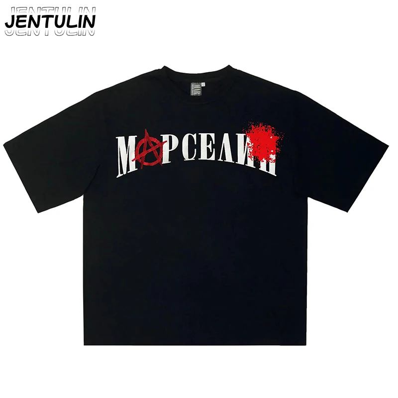 

Punk Hip-Hop Men's Tees Streetwear Y2K American Retro Letter Print T-shirt Summer Fashion Gothic Loose Pullovers Cotton Top
