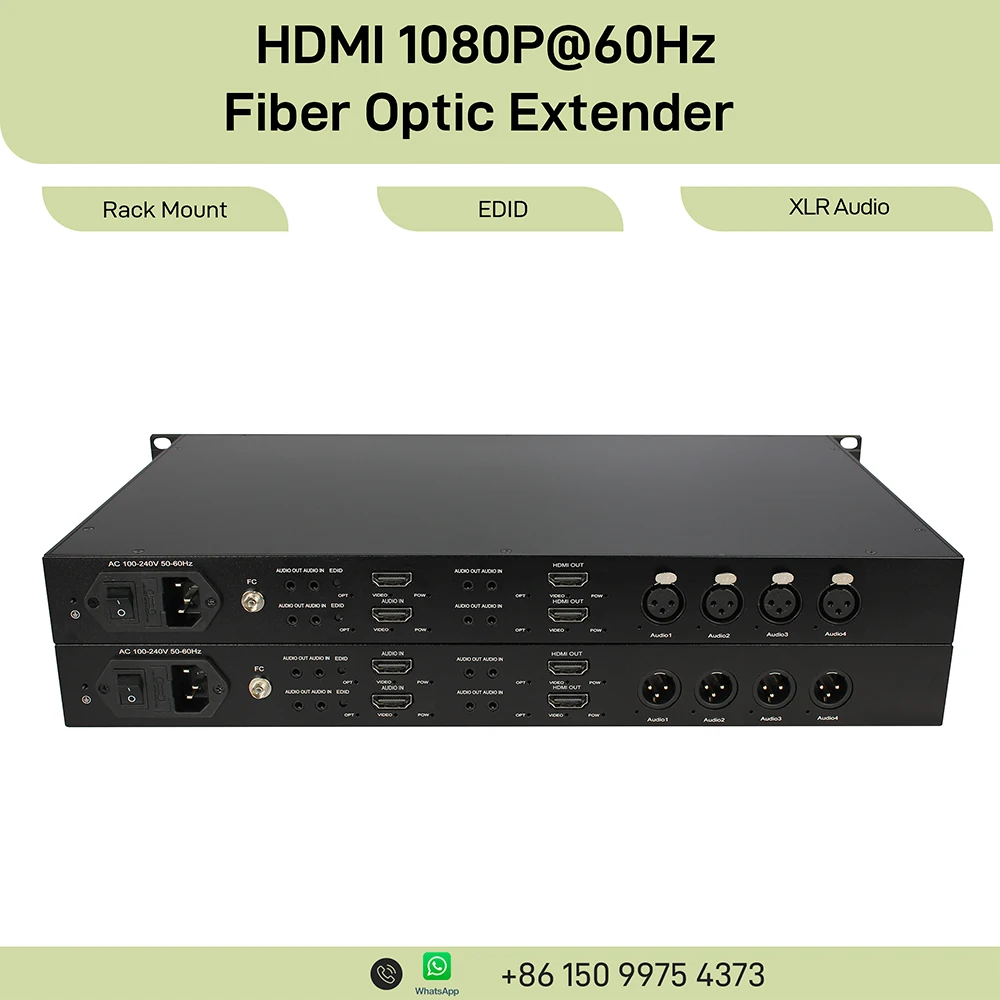 4CH 12G-SDI Fiber Optic Extender 4K 60Hz with 4XLR Audio Rack Mount Single Mode 20KM LC Uncompressed for OB Van Live Broadcast