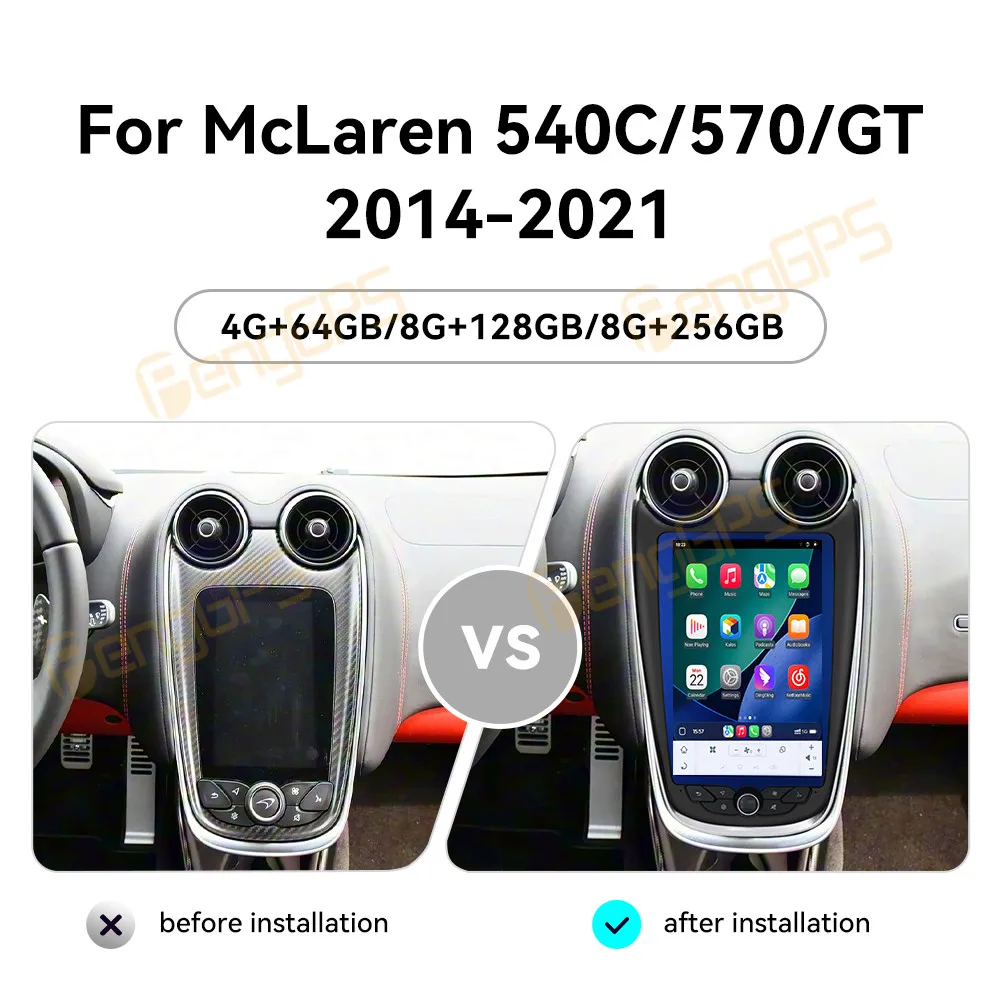 

9,9-дюймовый автомобильный радиоприемник CarPlay Android 13 для McLaren 540C 570 GT 2014-2021, мультимедийный плеер с сенсорным экраном, GPS-навигация, головное устройство