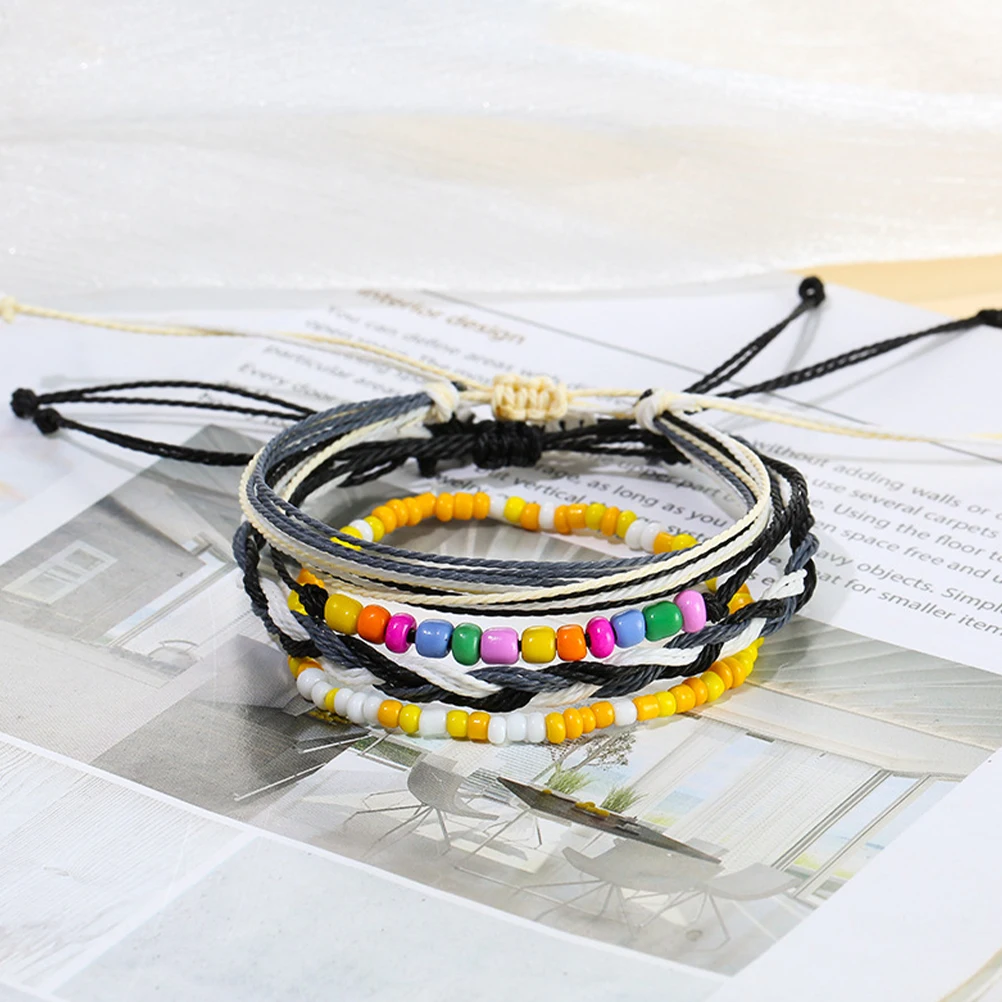 

3 Pcs Colorful Wax Thread Bracelet Wristlet Bracelets for Beaded Decorate Teen Charm Line Beads Miss