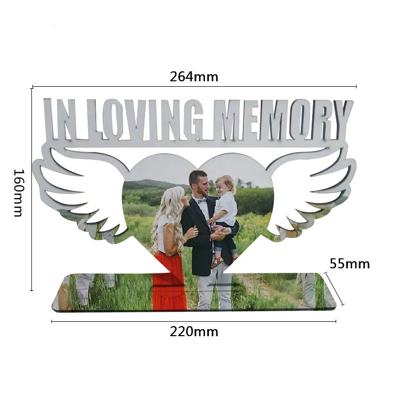 10pcs/Lot 160*264*5mm Big Heart Wing In Loving Memory Sublimation Photo Frame Blanks For Custom Gifts