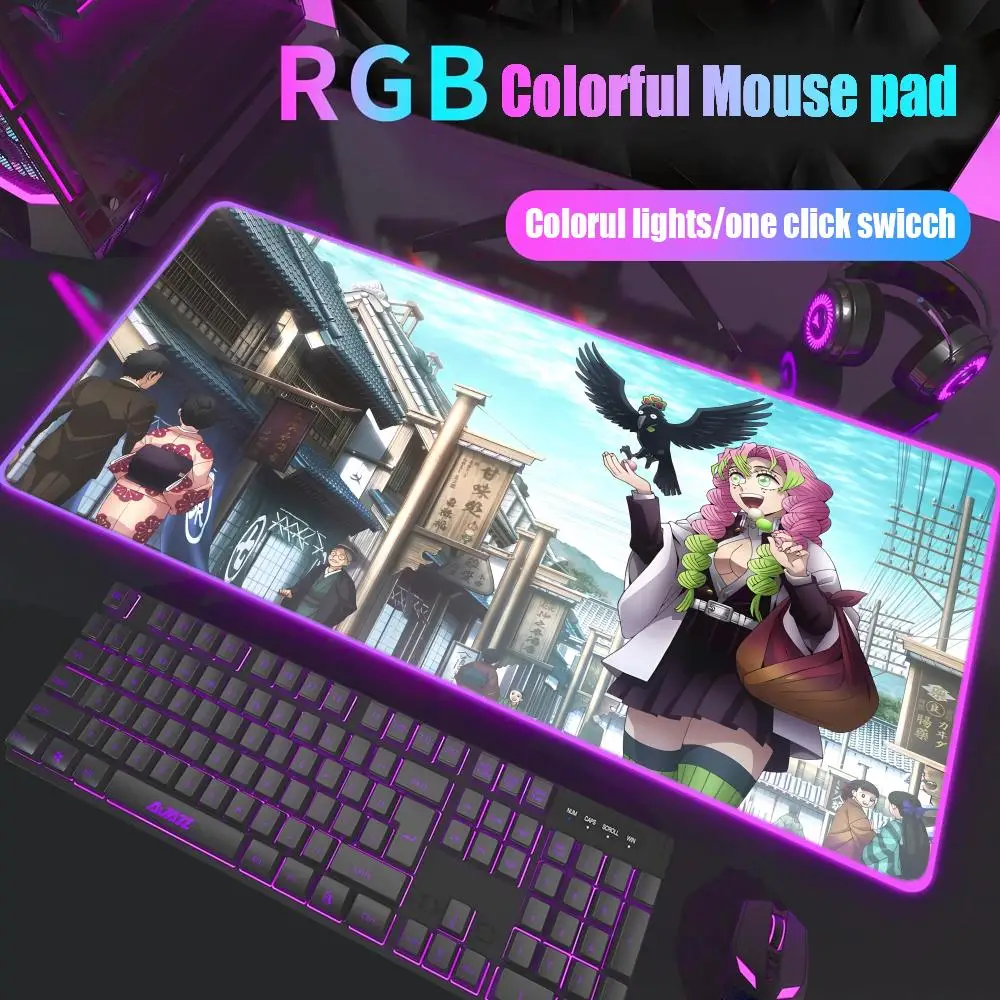 

Kanroji Mitsuri Mouse Pad Gamer Rgb Desk Mat Back Light Led Mousepad Setup Gaming Accessories Deskmat Big Mousepad Backlight
