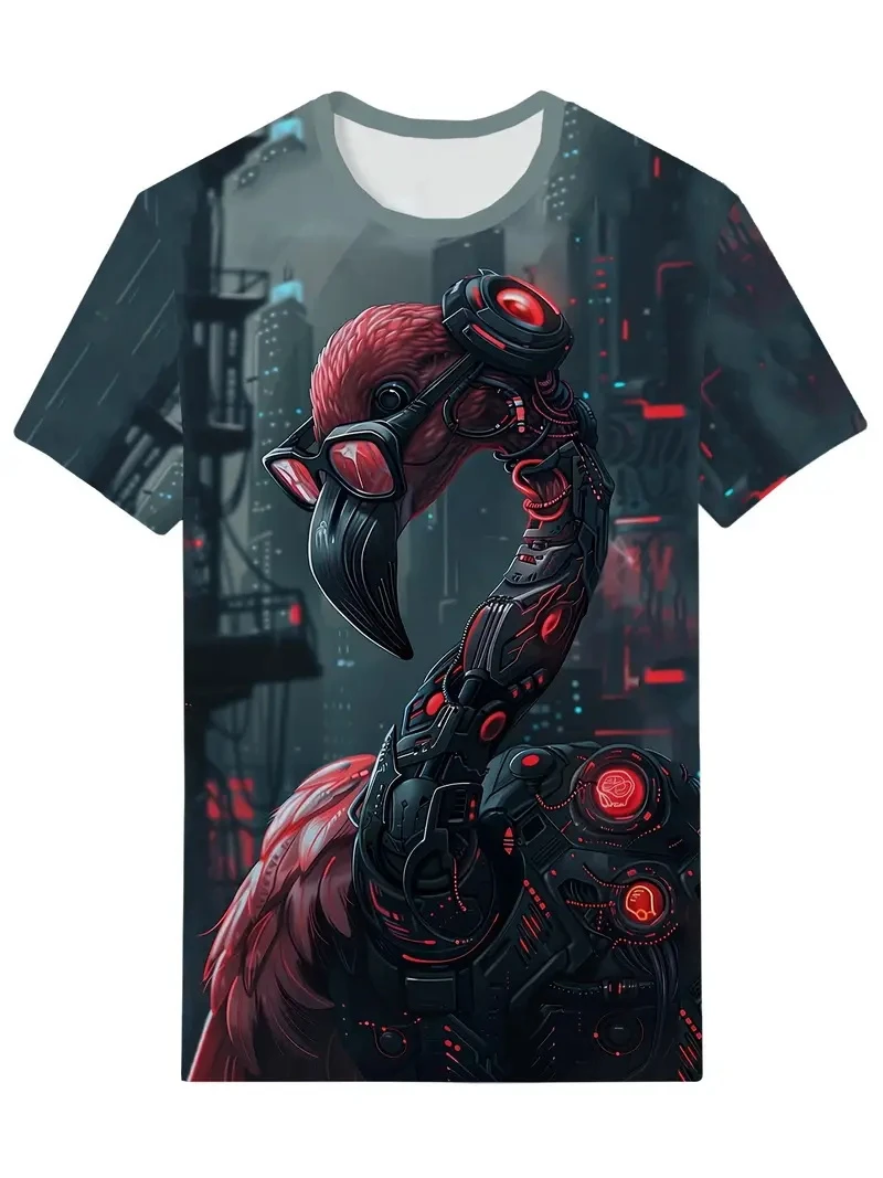 ファッションフラミンゴ3Dプリント メンズ レディース Tシャツ 新作 夏 カジュアル Oネック 半袖Tシャツ Y2K ハラジュク オーバーサイズ キッズTシャツ トップス