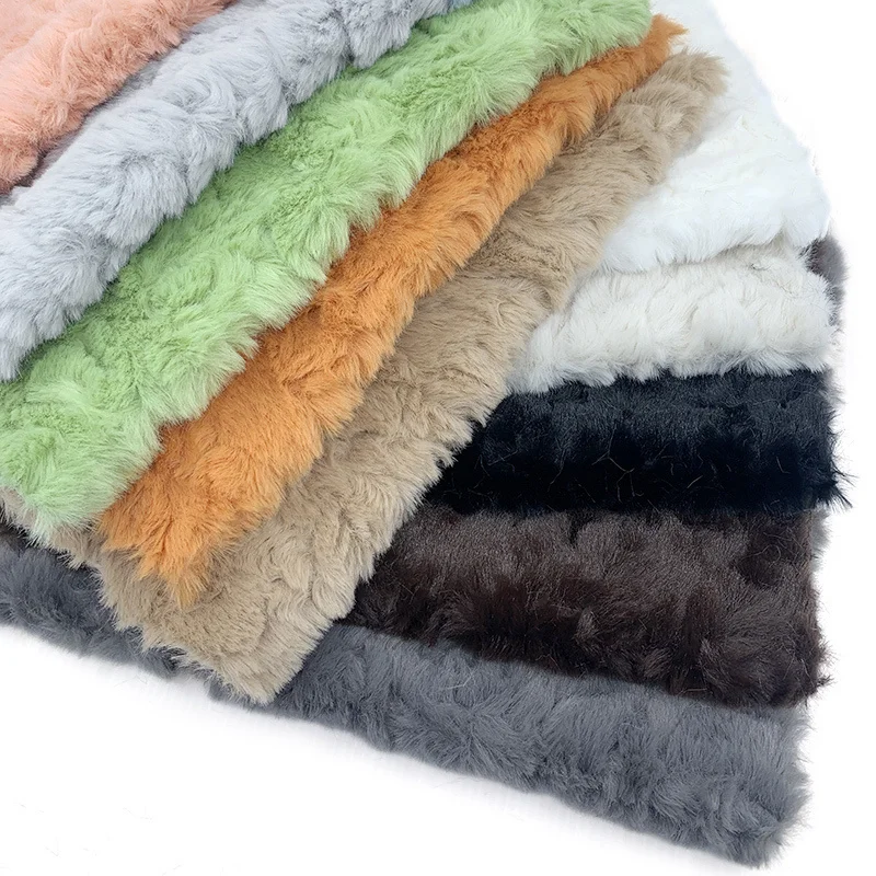 Embossed Microfiber 100% Polyester Fabric Rabbit Faux Fur Fleece Fabric For Cotton Doll Hair Plush Toy 150x100cm